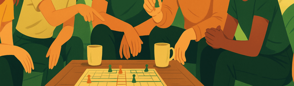 Eine Gruppe spielt ein Spiel gemeinsam und lernt sich kennen